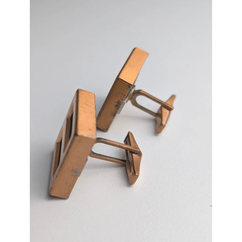 Matisse Renoir Vintage Copper Turquoise Enamel MCM Geometric Cufflinks